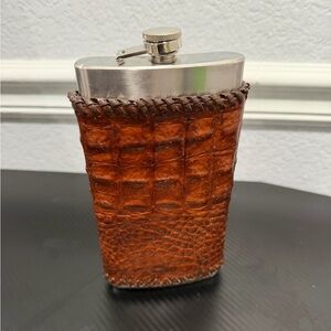 Real Crocodilian Leather 12oz Flask